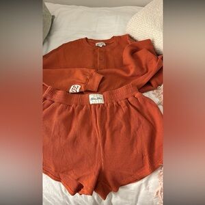 Women's Long Sleeve Henley Top - Rust